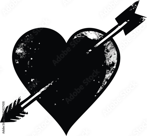 Vintage tattoo style heart pierced by arrow romantic emblem isolated on white background isolated on transparent background
