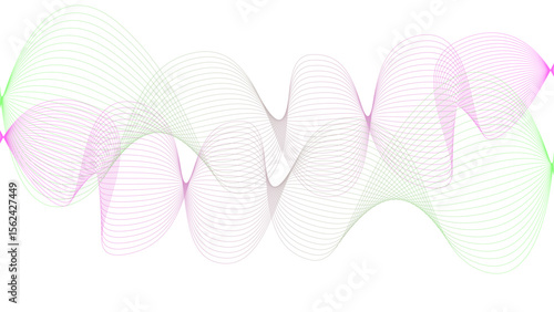 Vector curvy abstract line art wavy flowing dynamic colorful lines white background in concept music or sound, wave, wind, information flow	