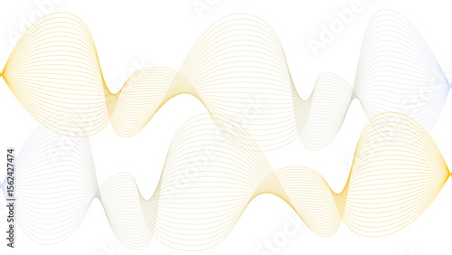 Vector curvy abstract line art wavy flowing dynamic colorful lines white background in concept music or sound, wave, wind, information flow	