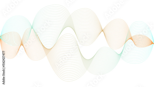 Vector curvy abstract line art wavy flowing dynamic colorful lines white background in concept music or sound, wave, wind, information flow	