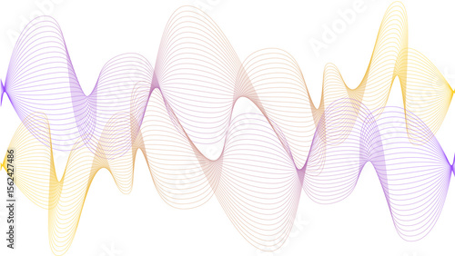 Vector curvy abstract line art wavy flowing dynamic colorful lines white background in concept music or sound, wave, wind, information flow	