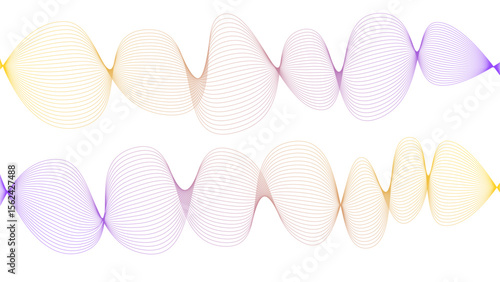 Vector curvy abstract line art wavy flowing dynamic colorful lines white background in concept music or sound, wave, wind, information flow	