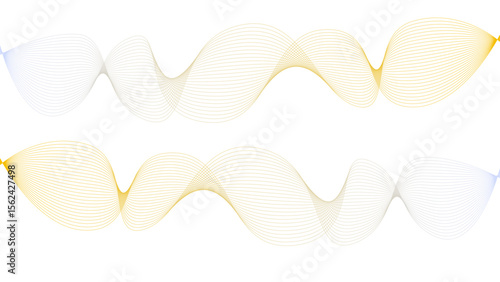 Vector curvy abstract line art wavy flowing dynamic colorful lines white background in concept music or sound, wave, wind, information flow	