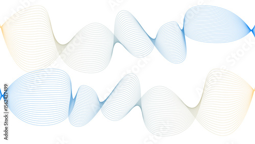 Vector curvy abstract line art wavy flowing dynamic colorful lines white background in concept music or sound, wave, wind, information flow	