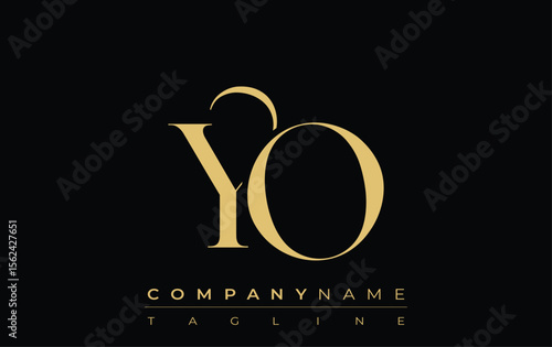 YO Abstract Creative Jewelry Logo. A stylish logo featuring golden monogram initials in an elegant and modern typography, perfect for branding