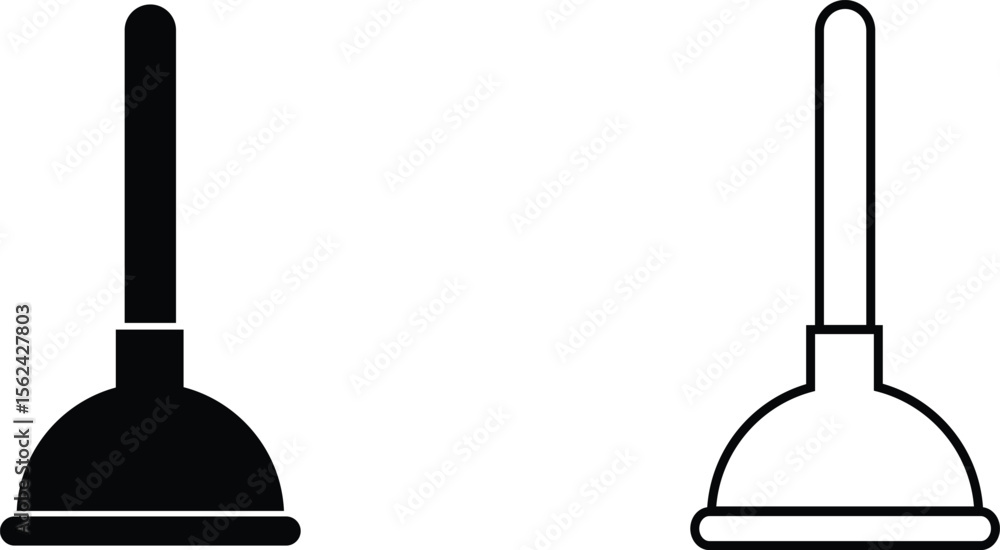 Naklejka premium Minimalist plunger icon design featuring black and white color variations on a simple background