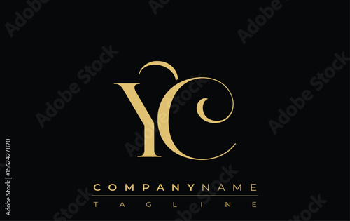 YC Abstract Creative Jewelry Logo. A stylish logo featuring golden monogram initials in an elegant and modern typography, perfect for branding