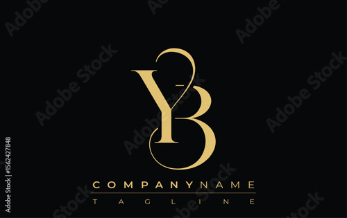 YB Abstract Creative Jewelry Logo. A stylish logo featuring golden monogram initials in an elegant and modern typography, perfect for branding