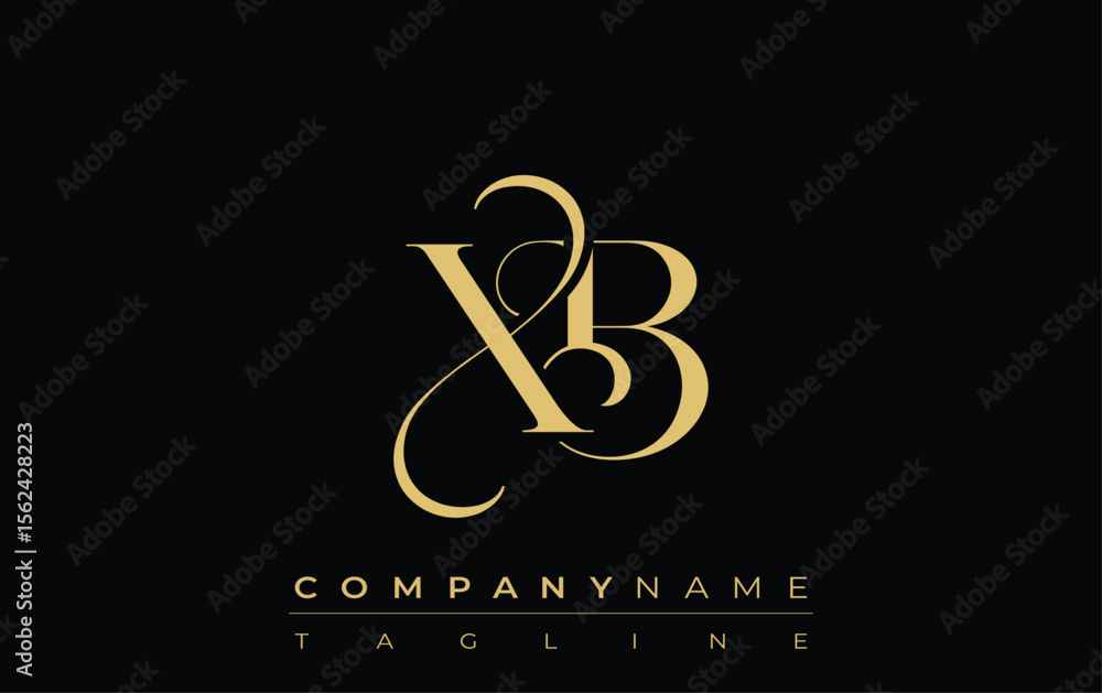 Fototapeta premium XB Abstract Creative Jewelry Logo. A stylish logo featuring golden monogram initials in an elegant and modern typography, perfect for branding