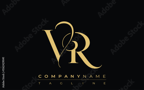 VR Abstract Creative Jewelry Logo. A stylish logo featuring golden monogram initials in an elegant and modern typography, perfect for branding