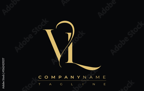 VL Abstract Creative Jewelry Logo. A stylish logo featuring golden monogram initials in an elegant and modern typography, perfect for branding