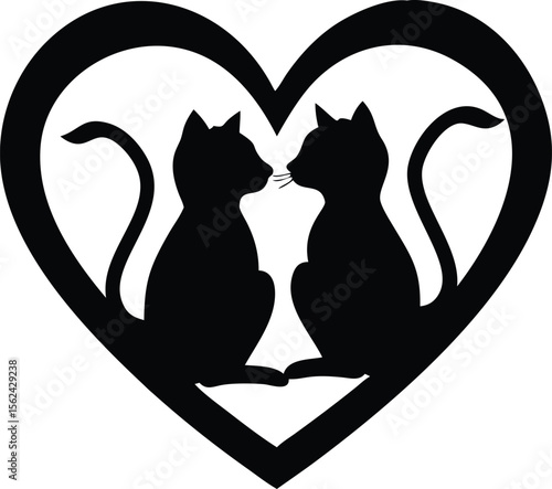 Two adorable cats cuddling inside a heart shape with intertwined tails a sweet symbol of love and companionship isolated on white background isolated on transparent background