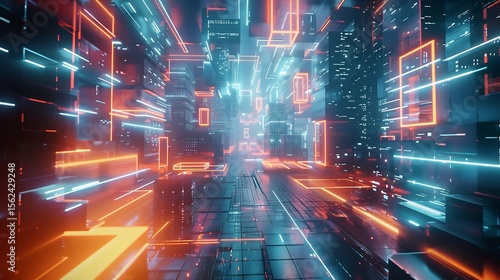 Futuristic cybernetic hallucination AI created virtual reality filled glowing surreal geometric formations ultra high tech sensory immersion