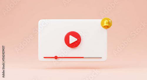 Free Download A white video player interface with a red play button and a notification bell on a pink background - GFXLoad