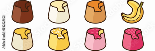 Assorted pudding icons with bite marks – Ideal for dessert menus, snack branding, or food blog visuals