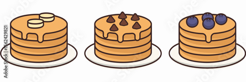 Vector pancake icon sheet with fruit toppings – Suitable for recipe websites, culinary apps, or brunch-themed graphics