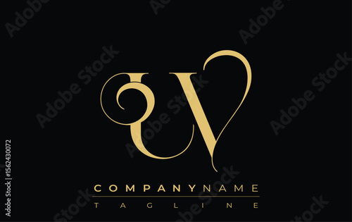 UV Abstract Creative Jewelry Logo. A stylish logo featuring golden monogram initials in an elegant and modern typography, perfect for branding