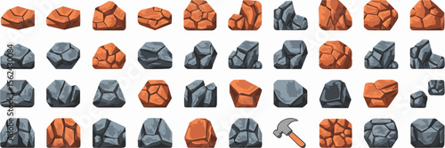 Icon sheet of rock formations and tools – Great for geology education, mining visuals, or nature-related infographics
