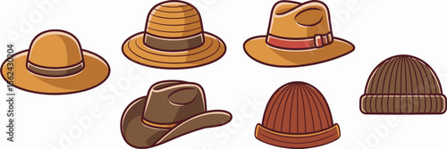Vector icon sheet of various summer hats – Suitable for fashion promotions, seasonal catalogs, or retail design