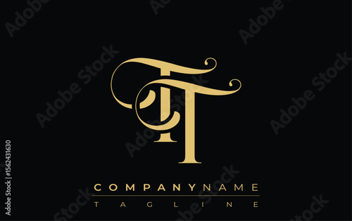 TT Abstract Creative Jewelry Logo. A stylish logo featuring golden monogram initials in an elegant and modern typography, perfect for branding