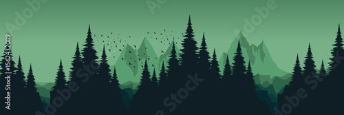 green view landscape mountain scenery vector illustration good for wallpaper design, design template, background template, and tourism design template.