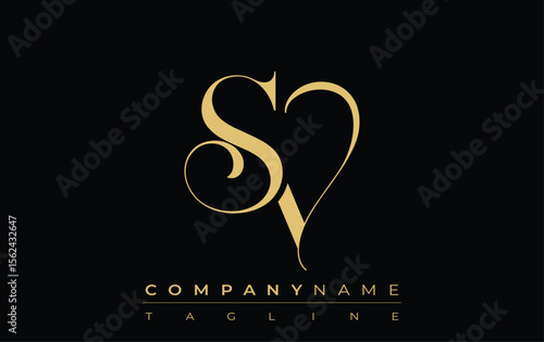 SV Abstract Creative Jewelry Logo. A stylish logo featuring golden monogram initials in an elegant and modern typography, perfect for branding