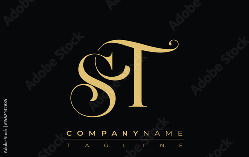 ST Abstract Creative Jewelry Logo. A stylish logo featuring golden monogram initials in an elegant and modern typography, perfect for branding