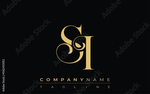 SI Abstract Creative Jewelry Logo. A stylish logo featuring golden monogram initials in an elegant and modern typography, perfect for branding