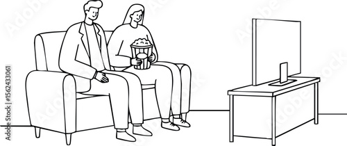 Couple Sitting on Sofa Watching Television Relaxing Indoors Vector Illustration