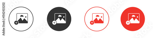 Add photos icon. Black style vector icons. Isolated sign symbol