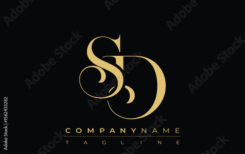 SD Abstract Creative Jewelry Logo. A stylish logo featuring golden monogram initials in an elegant and modern typography, perfect for branding