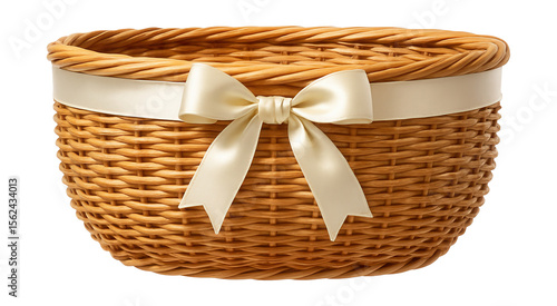 Woven basket with a decorative ribbon trim, perfect for creating a gift hamper for special occasions.