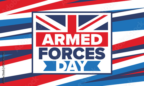 Armed Forces Day in United Kingdom. Great Britain flag. Veterans' and Memorial Day. Holiday to honoring the armed forces. British flag. Army Day. Creative art poster. Vector illustration