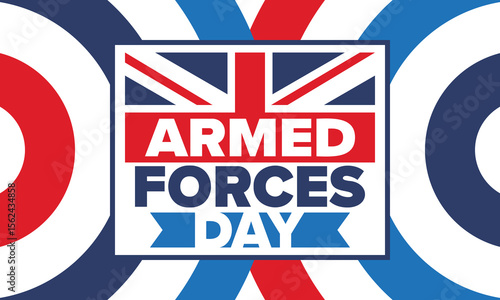 Armed Forces Day in United Kingdom. Great Britain flag. Veterans' and Memorial Day. Holiday to honoring the armed forces. British flag. Army Day. Creative art poster. Vector illustration