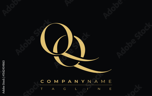 QQ Abstract Creative Jewelry Logo. A stylish logo featuring golden monogram initials in an elegant and modern typography, perfect for branding