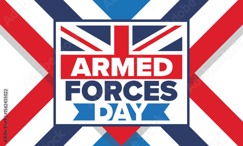 Armed Forces Day in United Kingdom. Great Britain flag. Veterans' and Memorial Day. Holiday to honoring the armed forces. British flag. Army Day. Creative art poster. Vector illustration