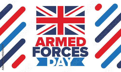 Armed Forces Day in United Kingdom. Great Britain flag. Veterans' and Memorial Day. Holiday to honoring the armed forces. British flag. Army Day. Creative art poster. Vector illustration