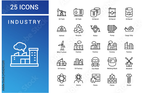 Industry Icons Pack. Line icons set. Flat icon collection set. Simple vector icons .eps
