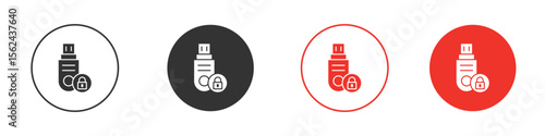Pendrive security icon. Black style vector icons. Isolated sign symbol