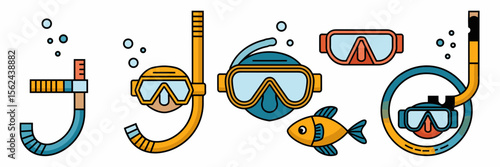 Vector icon sheet of snorkels with unique designs – Ideal for diving guides, water gear content, or aquatic-themed designs