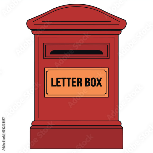 Flat red mailbox vector illustration. Classic post office design perfect for shipping notifications and mailing service branding.