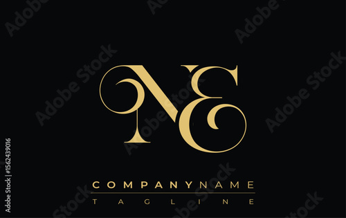 NE Abstract Creative Jewelry Logo. A stylish logo featuring golden monogram initials in an elegant and modern typography, perfect for branding