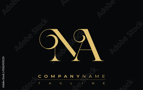 NA Abstract Creative Jewelry Logo. A stylish logo featuring golden monogram initials in an elegant and modern typography, perfect for branding
