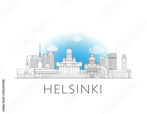 Helsinki, Finland, cityscape illustration skyline drawing