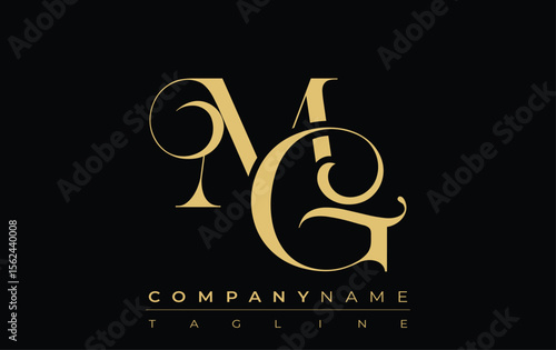 MG Abstract Creative Jewelry Logo. A stylish logo featuring golden monogram initials in an elegant and modern typography, perfect for branding