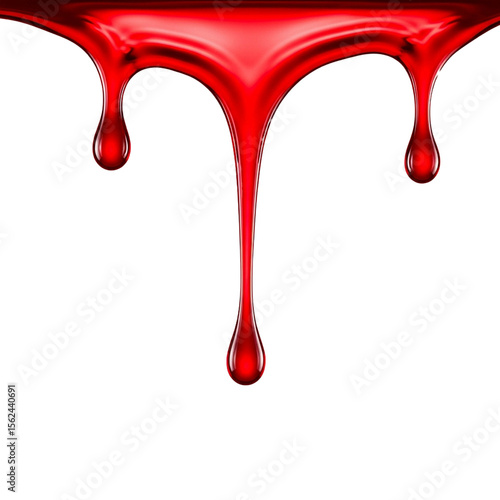 red liquid dripping down isolated on white background 