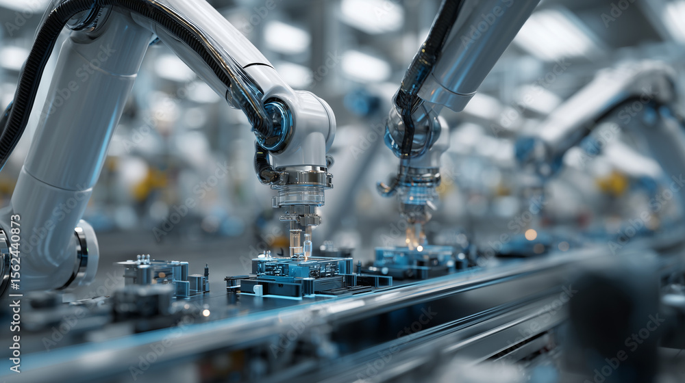 Obraz premium High-Tech Production Line Assembling Smart Wearable Devices