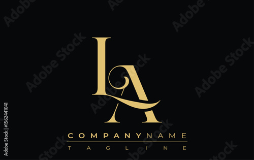LA Abstract Creative Jewelry Logo. A stylish logo featuring golden monogram initials in an elegant and modern typography, perfect for branding