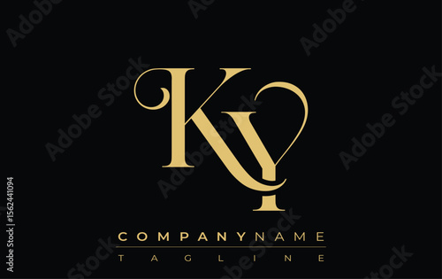 KY Abstract Creative Jewelry Logo. A stylish logo featuring golden monogram initials in an elegant and modern typography, perfect for branding