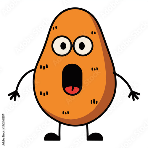 Surprised potato character with comical shocked. Playful vegetable mascot ideal for emoticons and agricultural education materials.